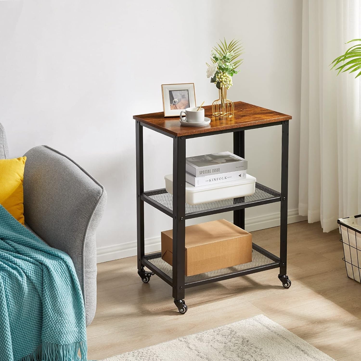 3 Tier Kitchen Trolley on Wheels Industrial Utility Cart Storage Serving Rack