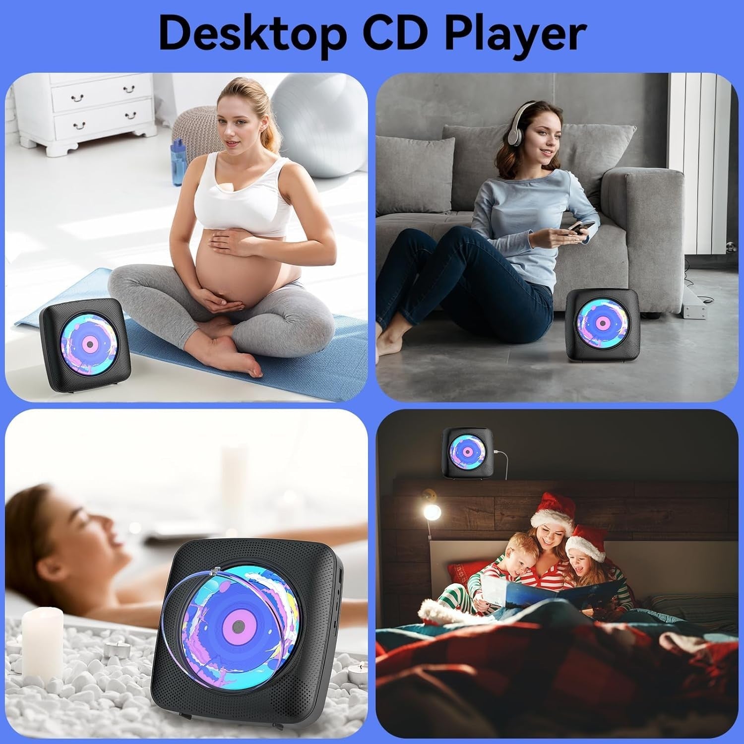 Portable CD Player Bluetooth Speakers FM Radio USB AUX Remote Black