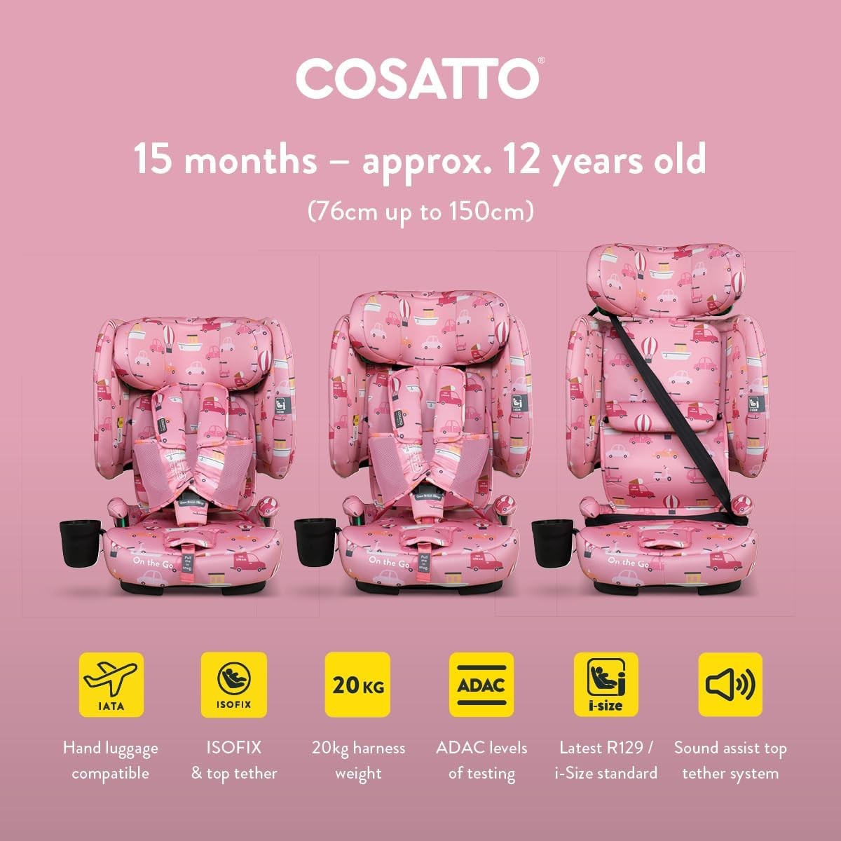 Foldable ISOFIX Child Seat 76–150cm Portable Travel Lightweight