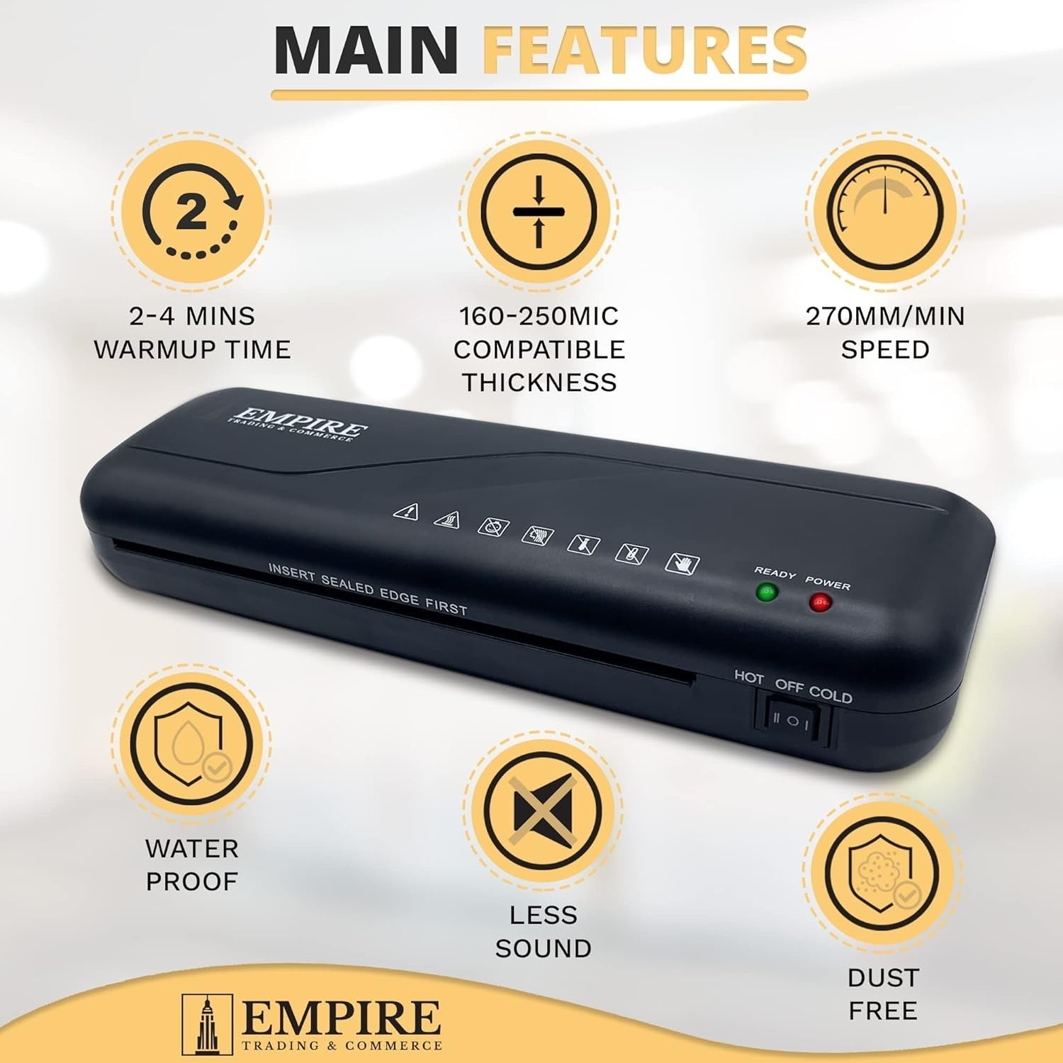 A4 Laminator Hot Cold Fast Warm Up Quiet Dual Roller + Starter Pouches