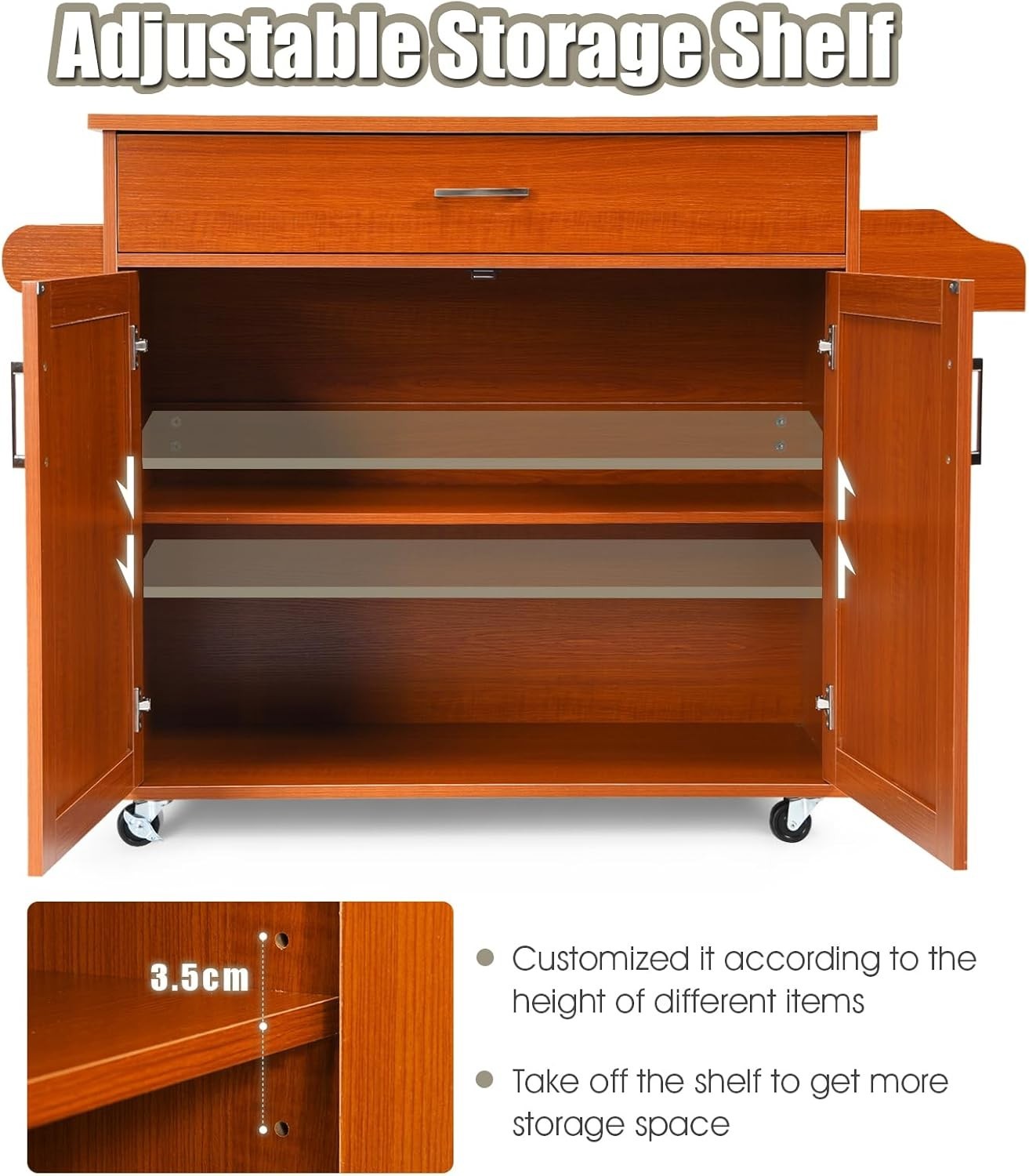 Large Kitchen Island Trolley Drawer Cabinet 116cm Brown