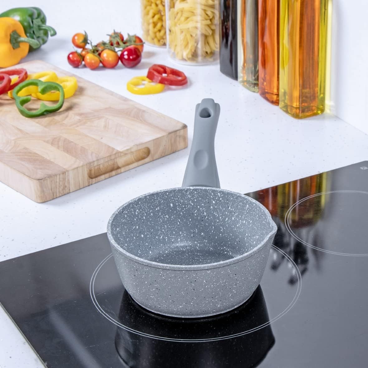 16cm Grey Non Stick Milk Pan with Cool Touch Handle Induction Safe