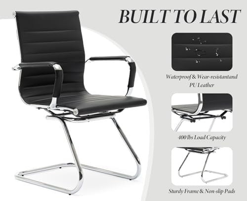 PU Leather Conference Chairs Set of 10 Metal Frame Office Black