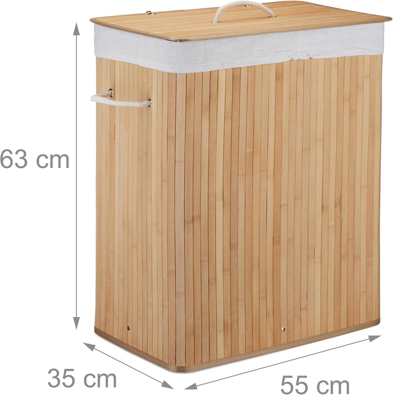 95L Bamboo Laundry Hamper 2 Compartment Basket with Lid & Handles Natural