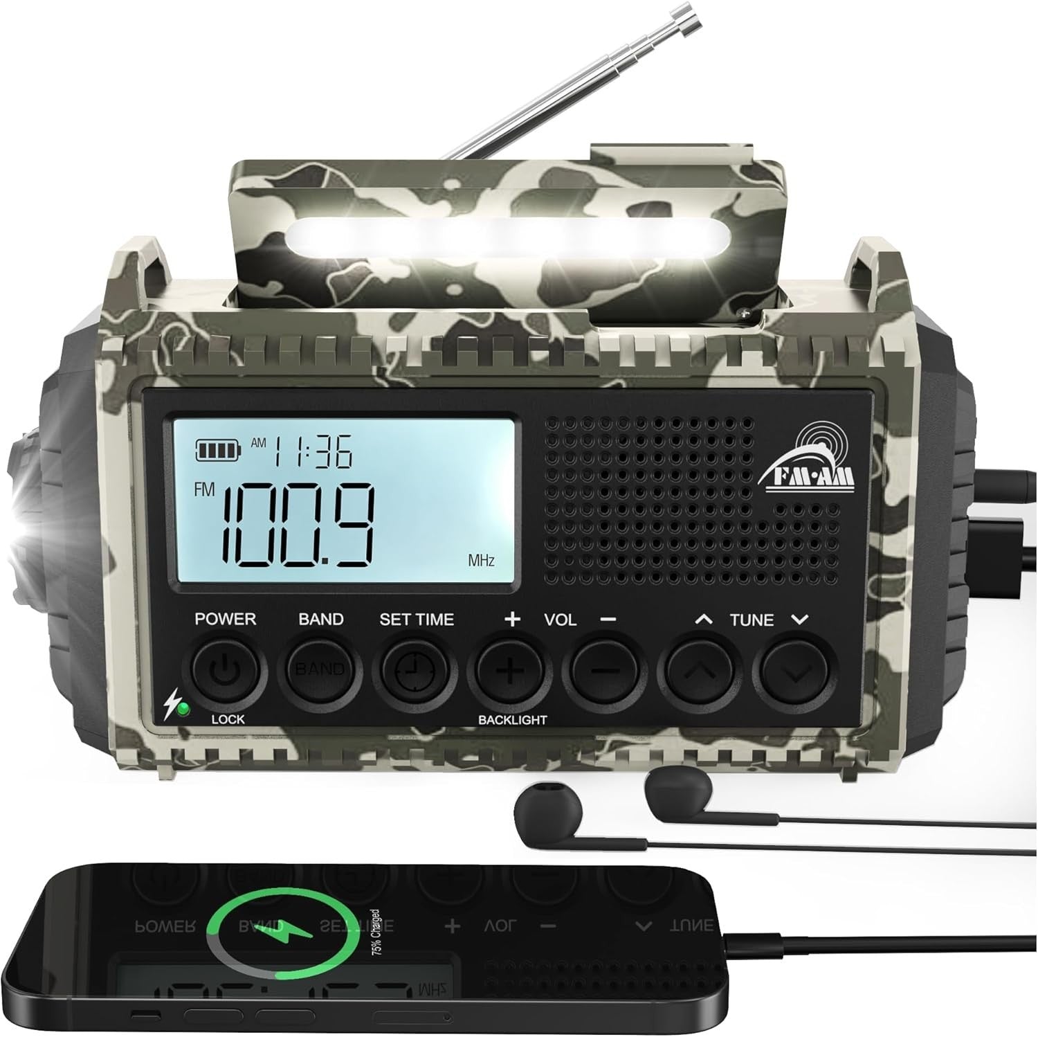 Emergency Solar Radio AM/FM/SW 12000mAh Hand Crank Waterproof Torch