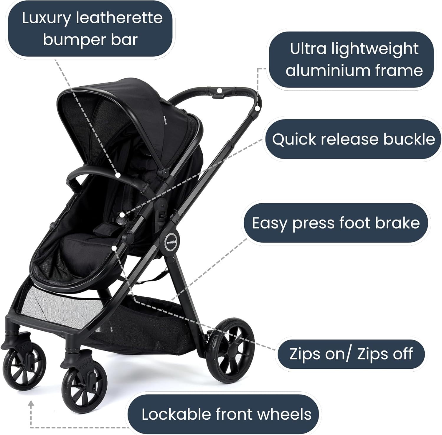 2 in 1 Baby Pram Pushchair Birth to 22kg, Carrycot Seat, Foldable