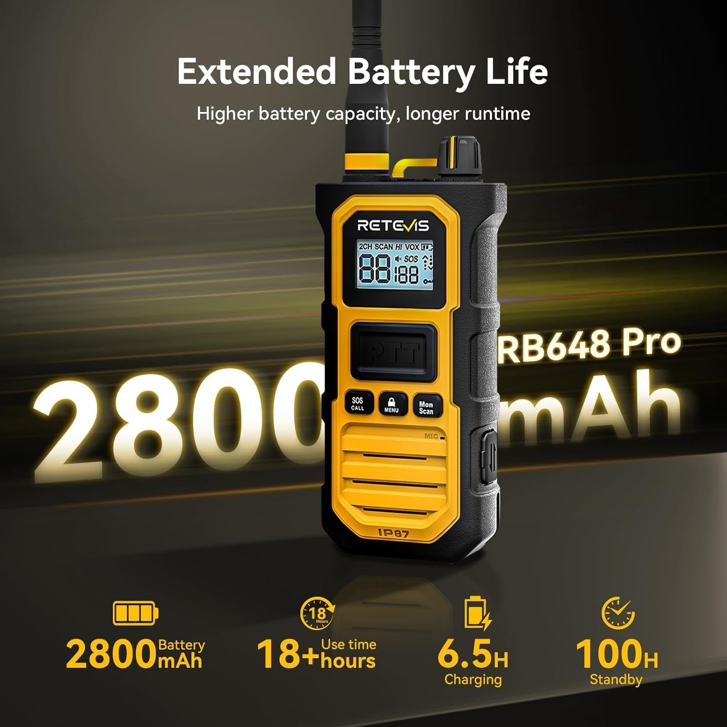 IP67 Waterproof Walkie Talkies 2 Pack 2800mAh Noise Cancel Long Range