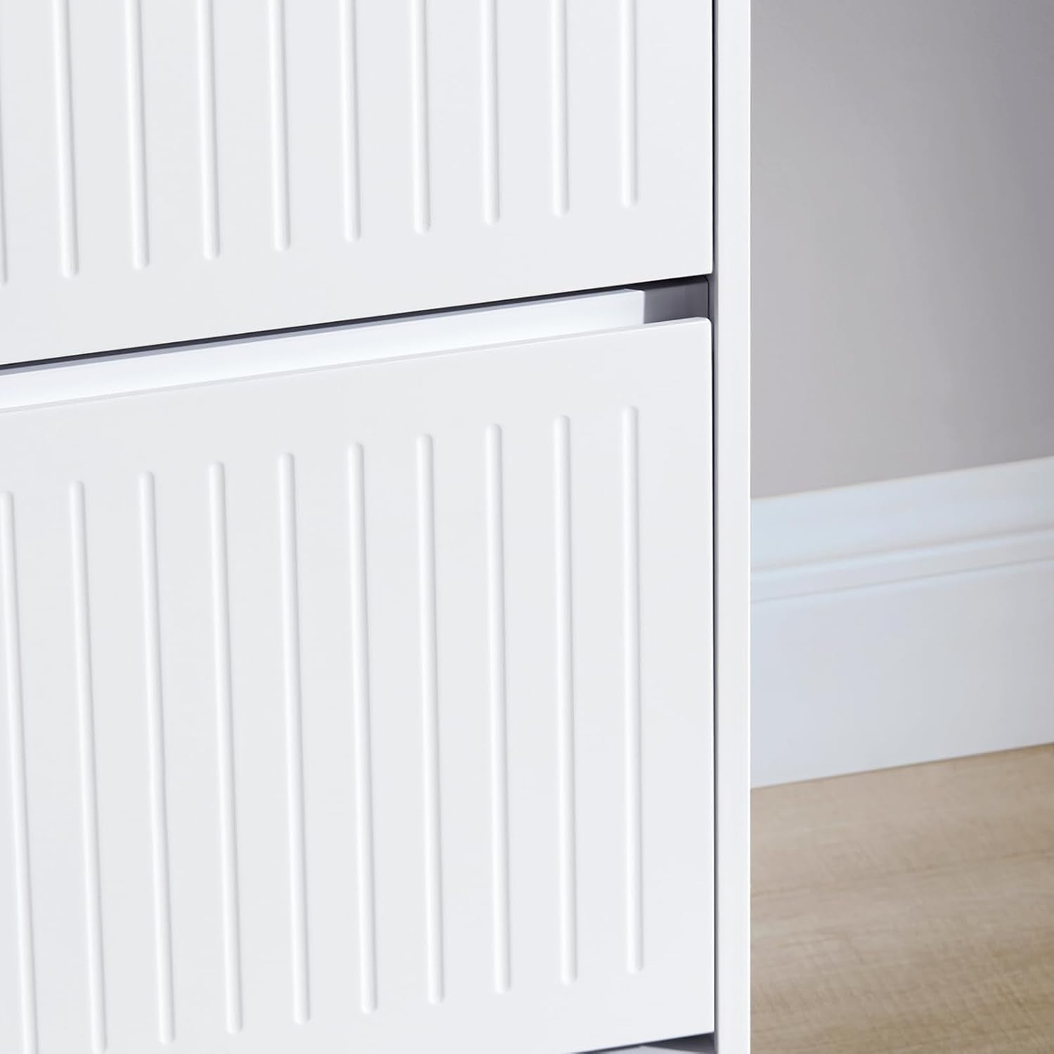 Tall White Shoe Cabinet – Slim 3 Flip Drawer Storage Unit 120cm Hallway