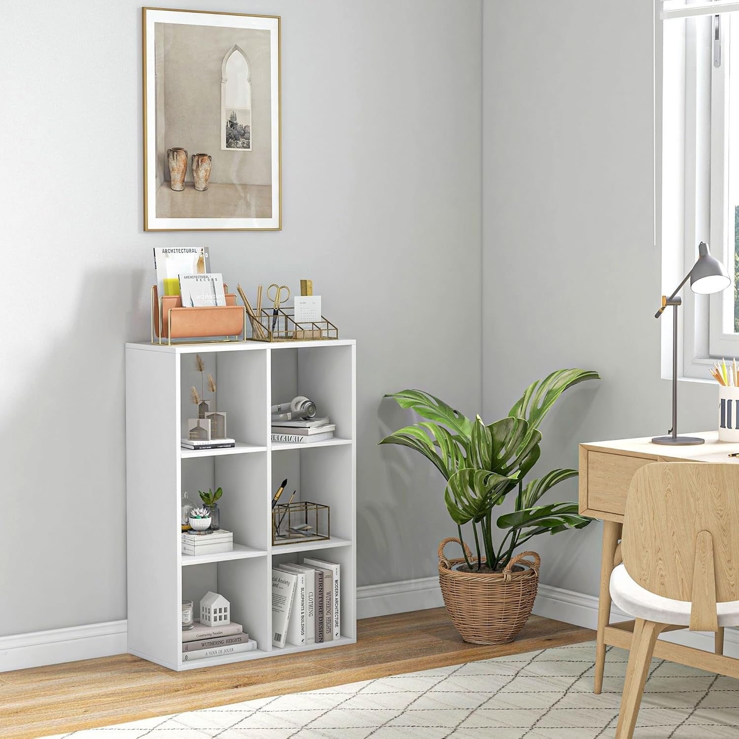 White 6-Cube Bookcase Storage Unit Modern Shelving for Home Office Bedroom