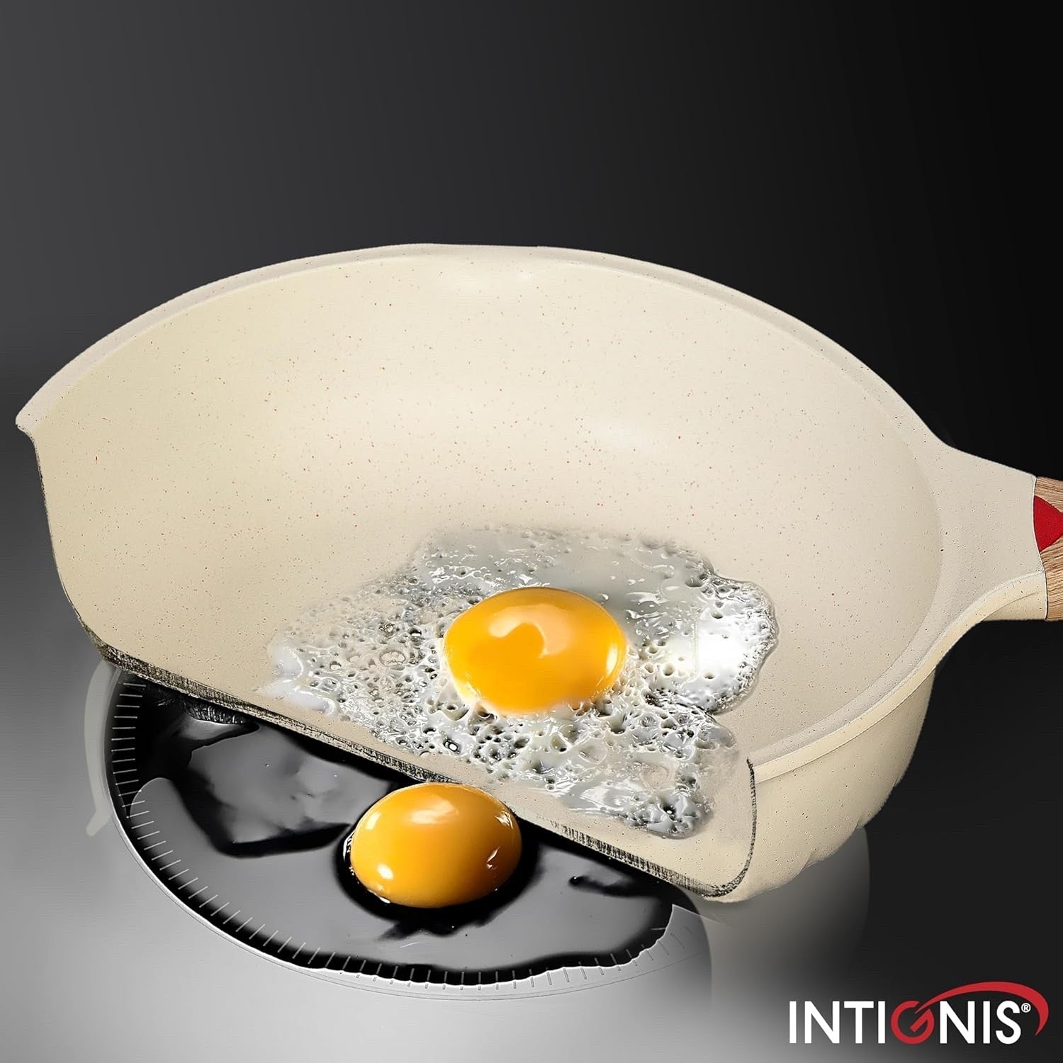 28cm White Deep Non Stick Frying Pan with Lid  3in1 Skillet Sauté Pan & Mini Wok