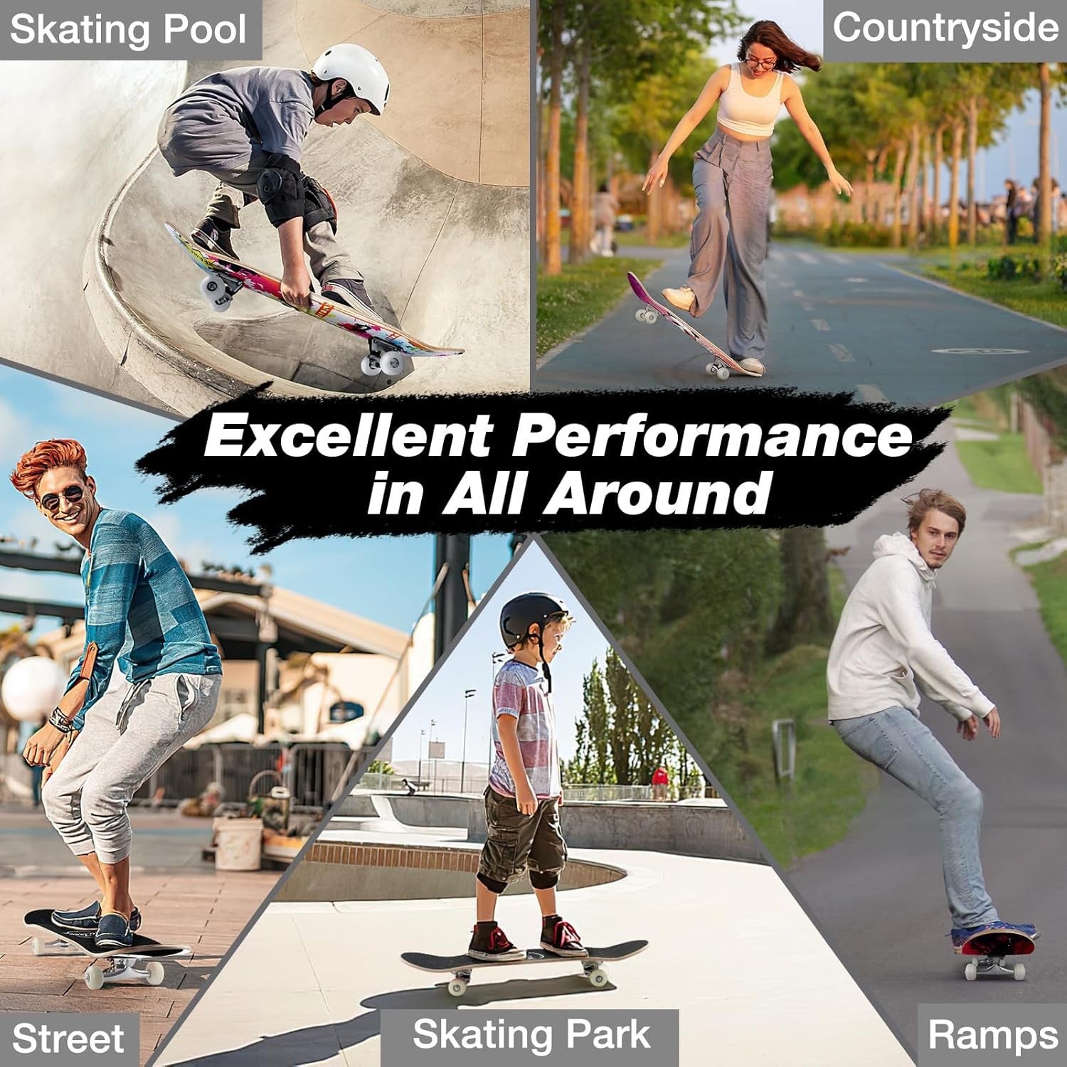 31x8 Maple Complete Skateboard Double Kick Kids Teens Adult Orange