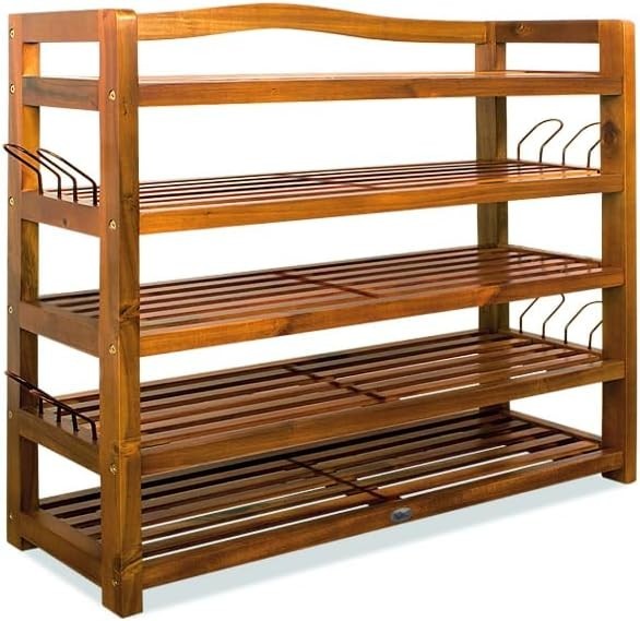 5-Tier Solid Acacia Wood Shoe Rack, 95x26x82 cm Dark Brown, Rustic Design