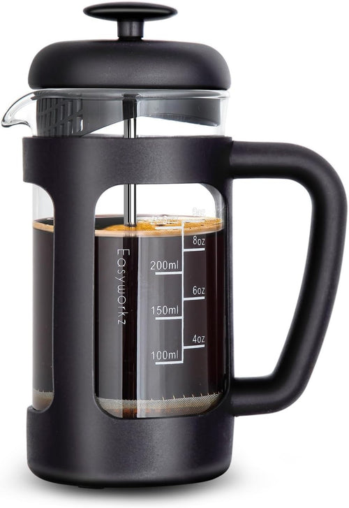 French Press Coffee Maker 350ml Heat-Resistant Glass Soft Grip Handle Portable