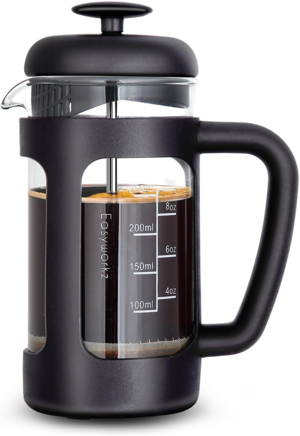 French Press Coffee Maker 350ml Heat-Resistant Glass Soft Grip Handle Portable