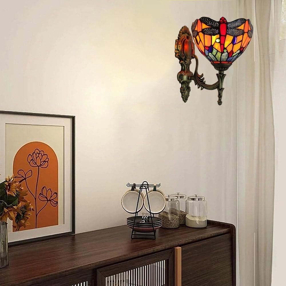 Vintage Stained Glass Wall Light Lamp Retro Indoor Sconce 28cm
