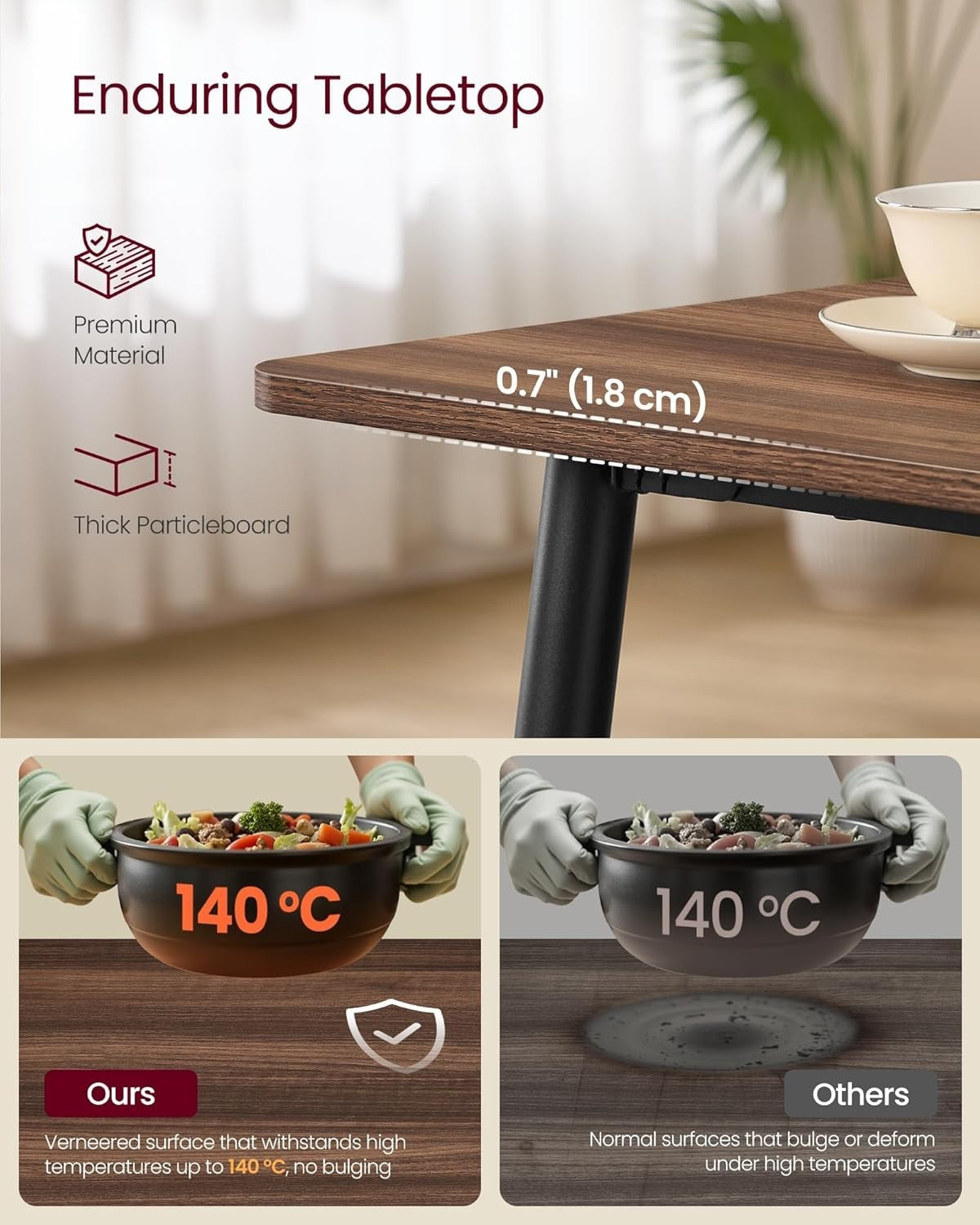 Walnut Dining Table 4-6 Seater 140cm Modern Heat-Resistant Quick Setup