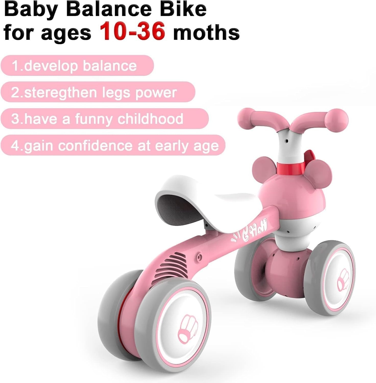Baby Balance Bike Toddler Ride On Walker Trike No Pedals 10-36 Months Pink