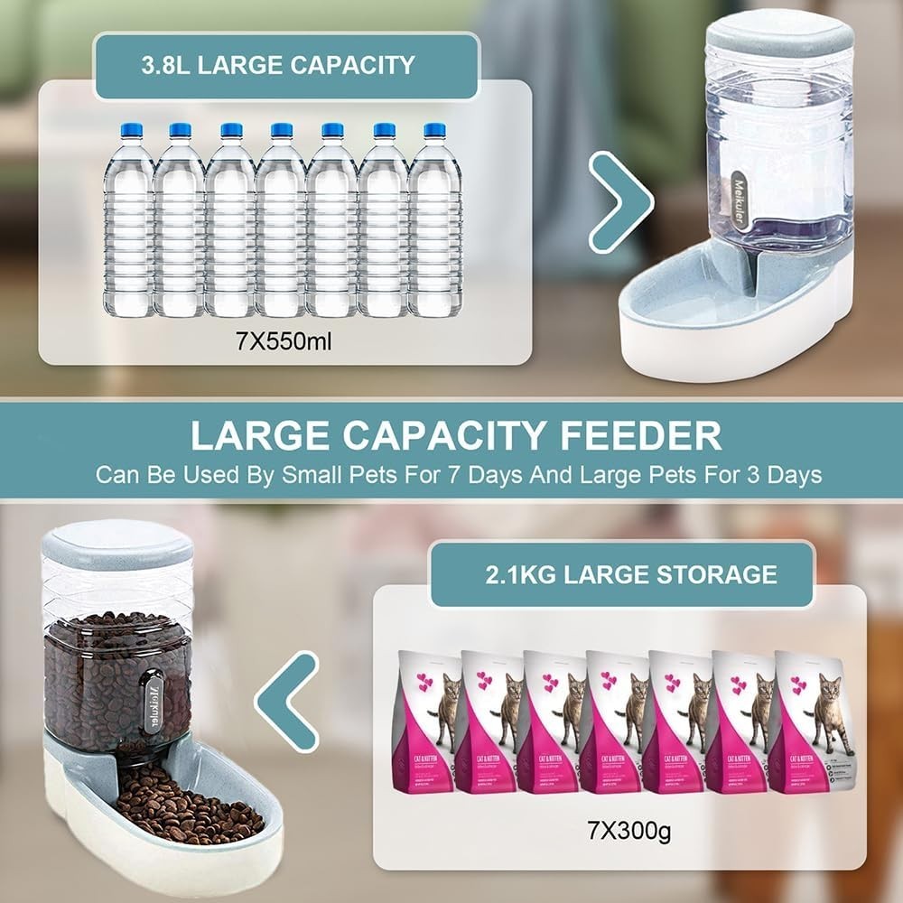 Gravity Pet Feeder Water Dispenser Set 3.8L Food Station for Cats Dogs