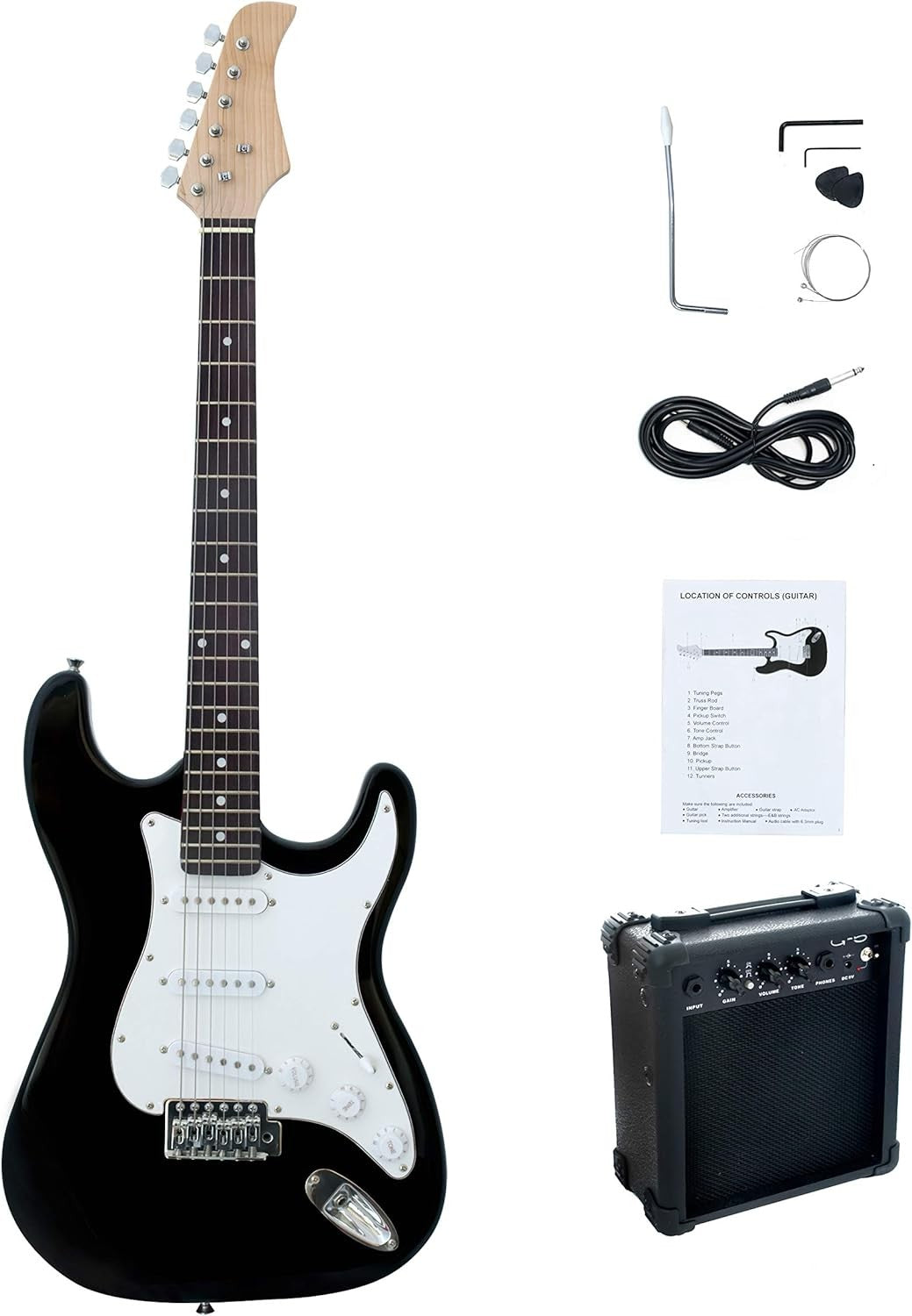 39" Electric Guitar Full Size Starter Kit 5W Amp Black ST Style