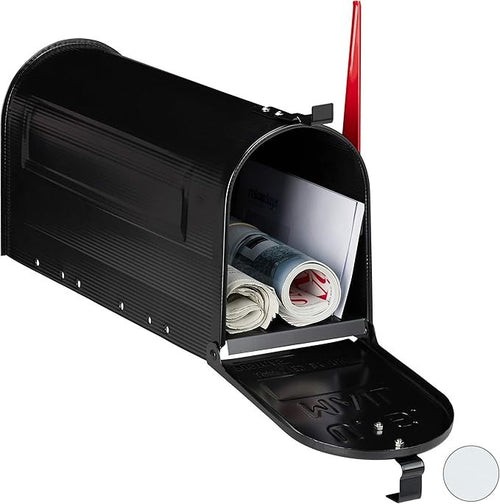 Vintage Wall Mounted US Mailbox Black Steel Lockable Retro Post Box