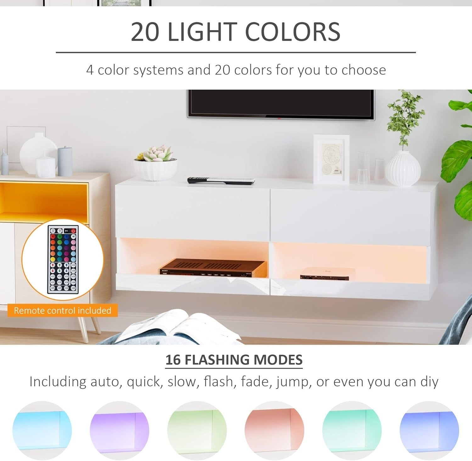 LED Floating TV Unit Wall Mounted Cabinet High Gloss for 42" TVs Storage