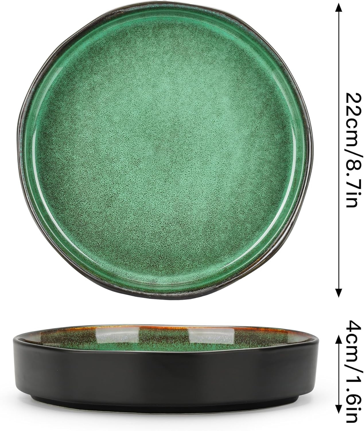 4pc Large Pasta Bowls 1000ml 22cm Deep Porcelain Plates Green Set