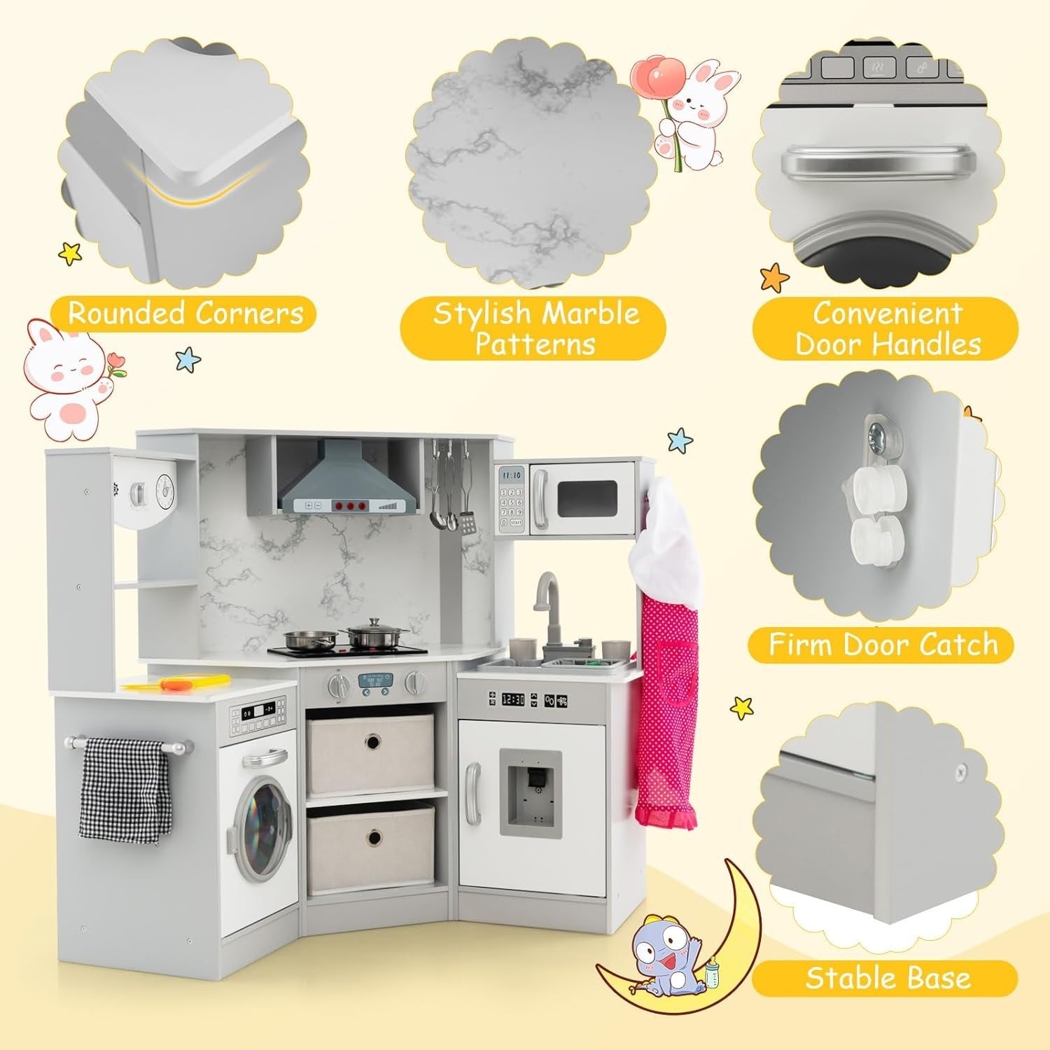 Corner Kids Play Kitchen Gray w/ Lights Sounds Running Water Set
