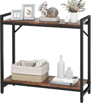 Narrow Console Table with Adjustable Shelves, Rustic Wood, Sturdy Metal Frame