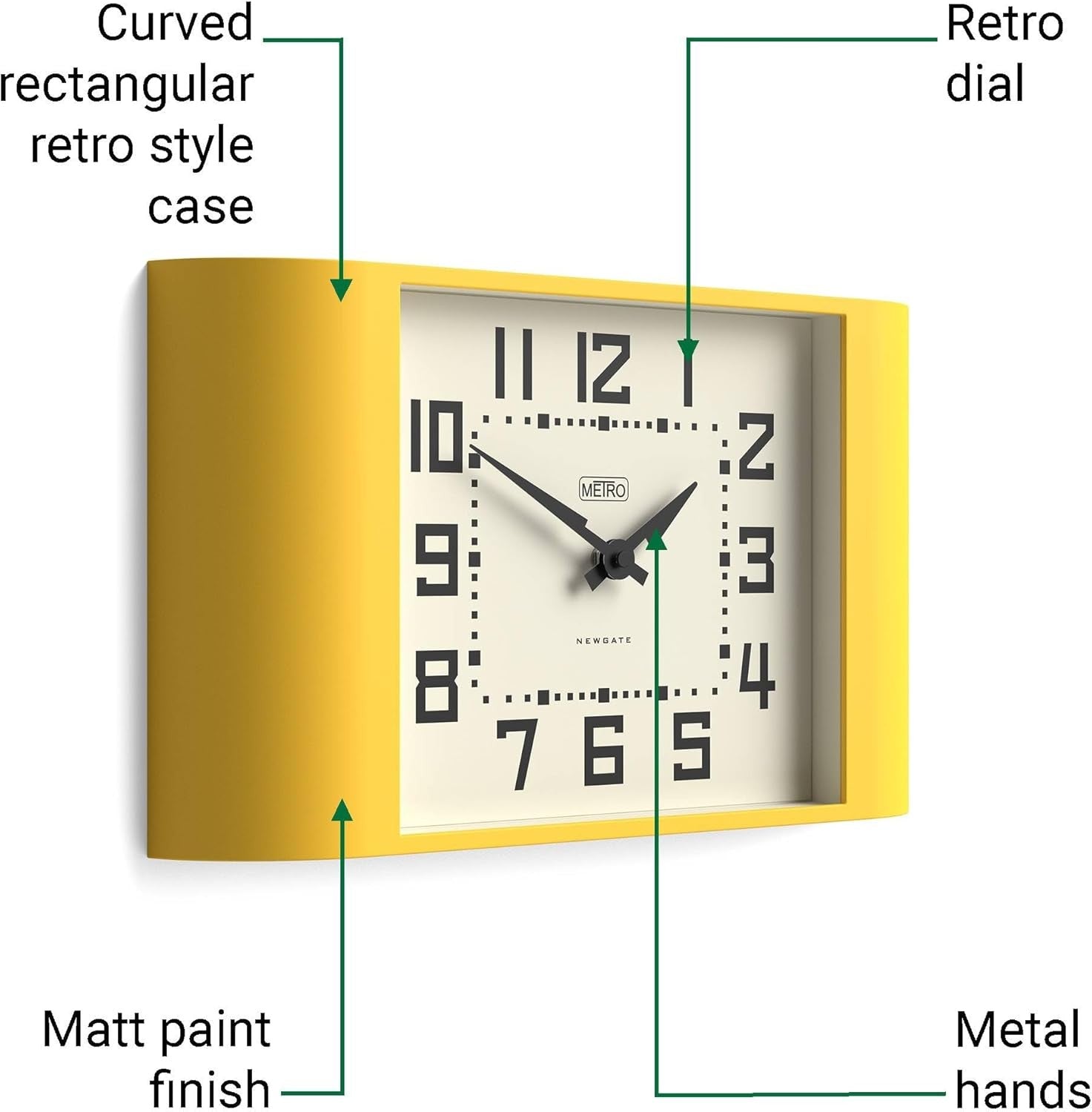 Retro Yellow Wall Clock 42cm Wide Mid-Century Modern Kitchen Home Decor