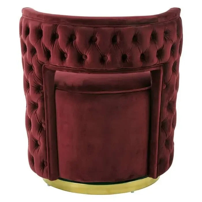 Wine Red Velvet Accent Chair with Gold Base | Modern Round Cocktail Chair