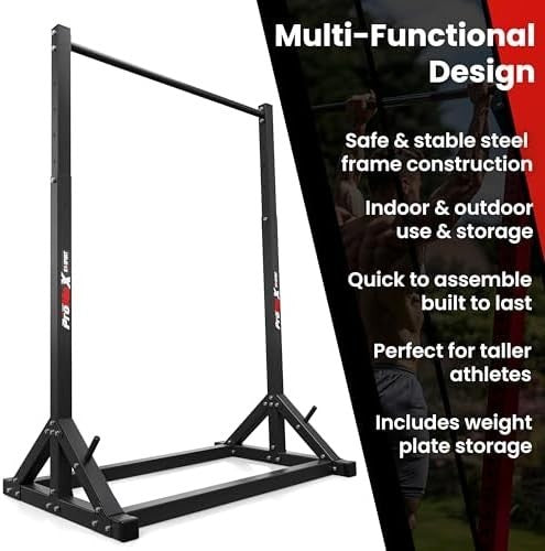 Grey/Red Adjustable Free Standing Pull-Up Bar Calisthenics Home Gym
