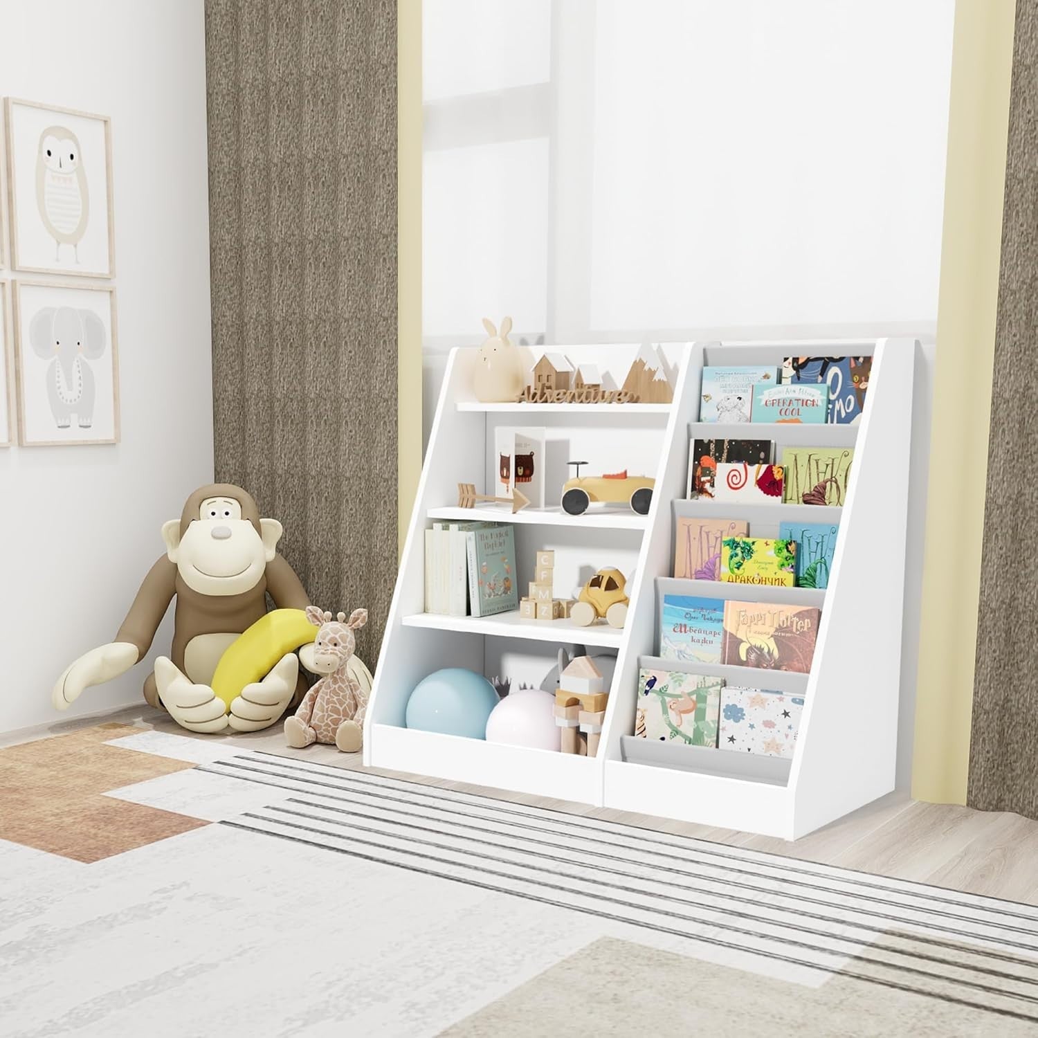 4-Tier Kids Bookshelf Wooden Storage Unit White 90x40x80cm Child Safe