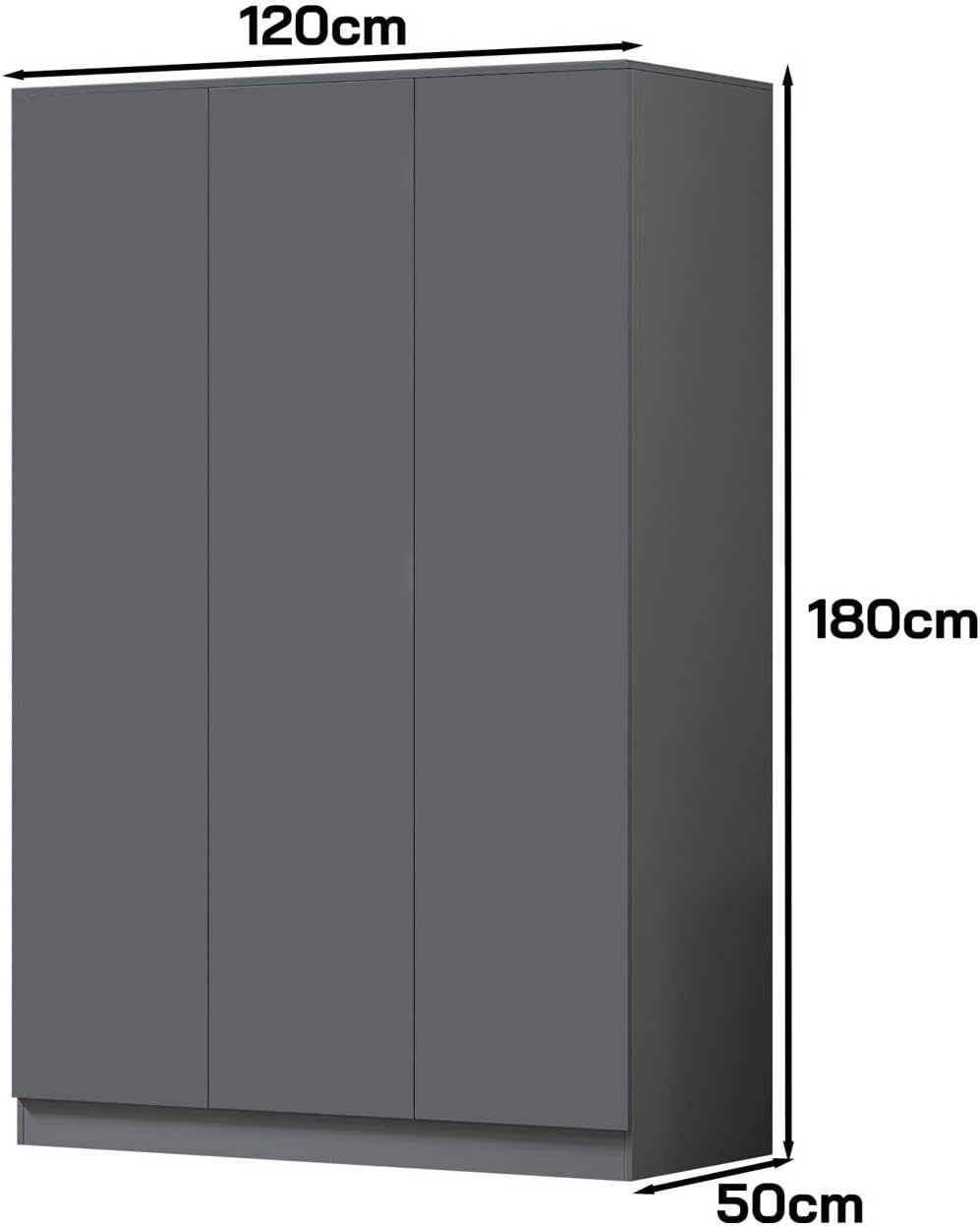 3 Door Dark Grey Wardrobe Matt Finish | Push-to-Open | Spacious Storage