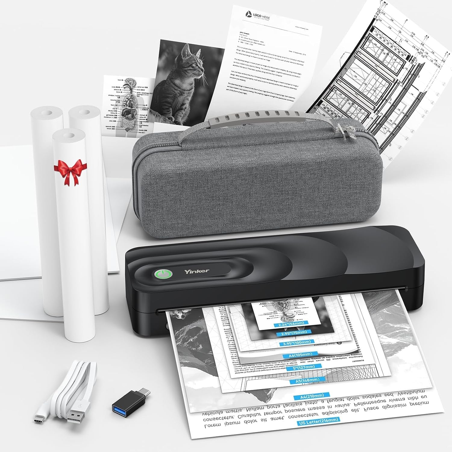 A4 Portable Thermal Printer Bluetooth Inkless Wireless + Case
