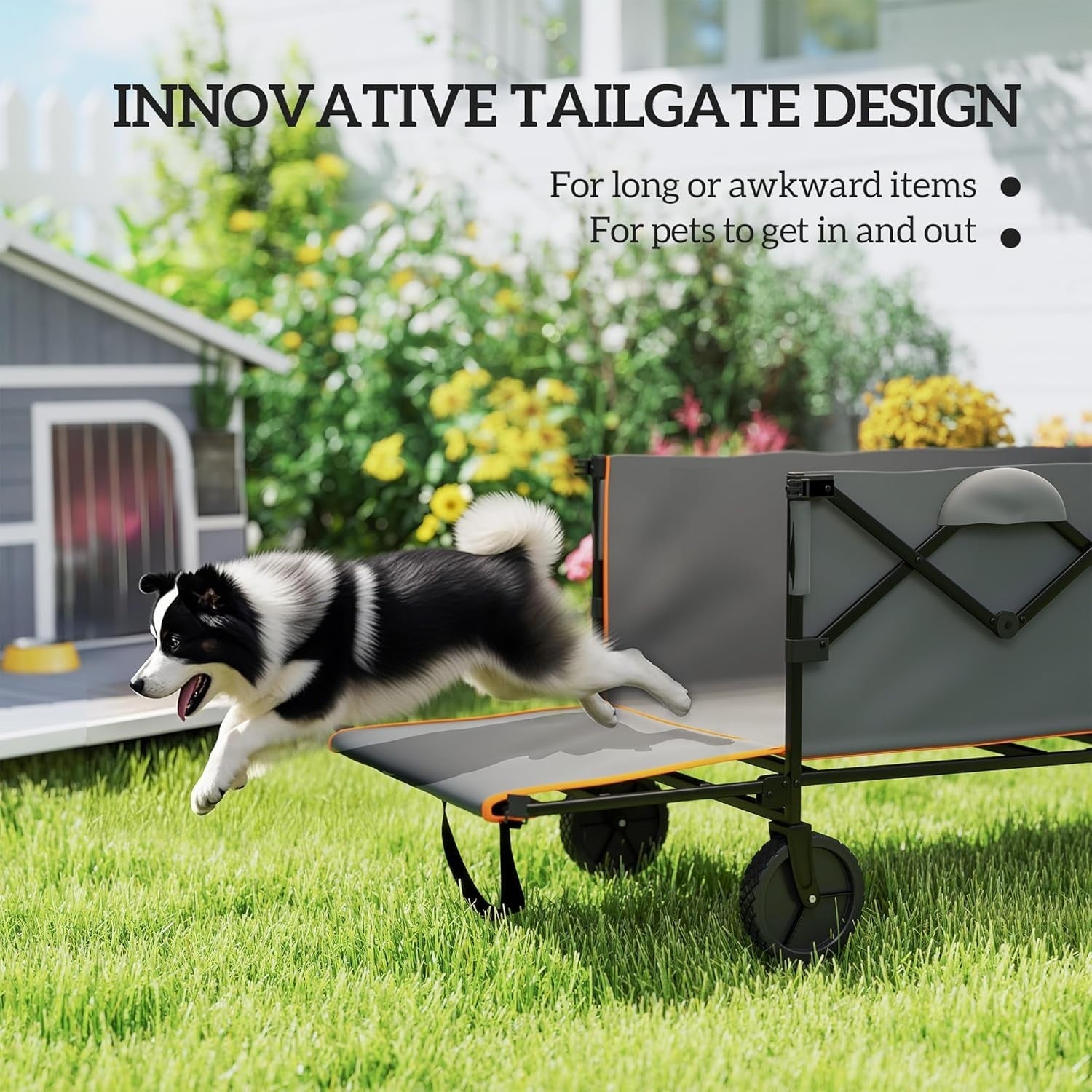 160L Folding Festival Trolley 100kg Heavy Duty Wagon w/ Tailgate – Grey/Orange
