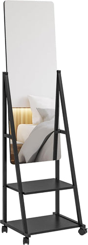 Full Length Adjustable Mirror on Wheels with Storage Shelves, 155cm
