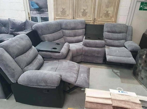 Corner Recliner Sofa 5 Seater Manual Grey Cupholder Cinema Lounge Suite