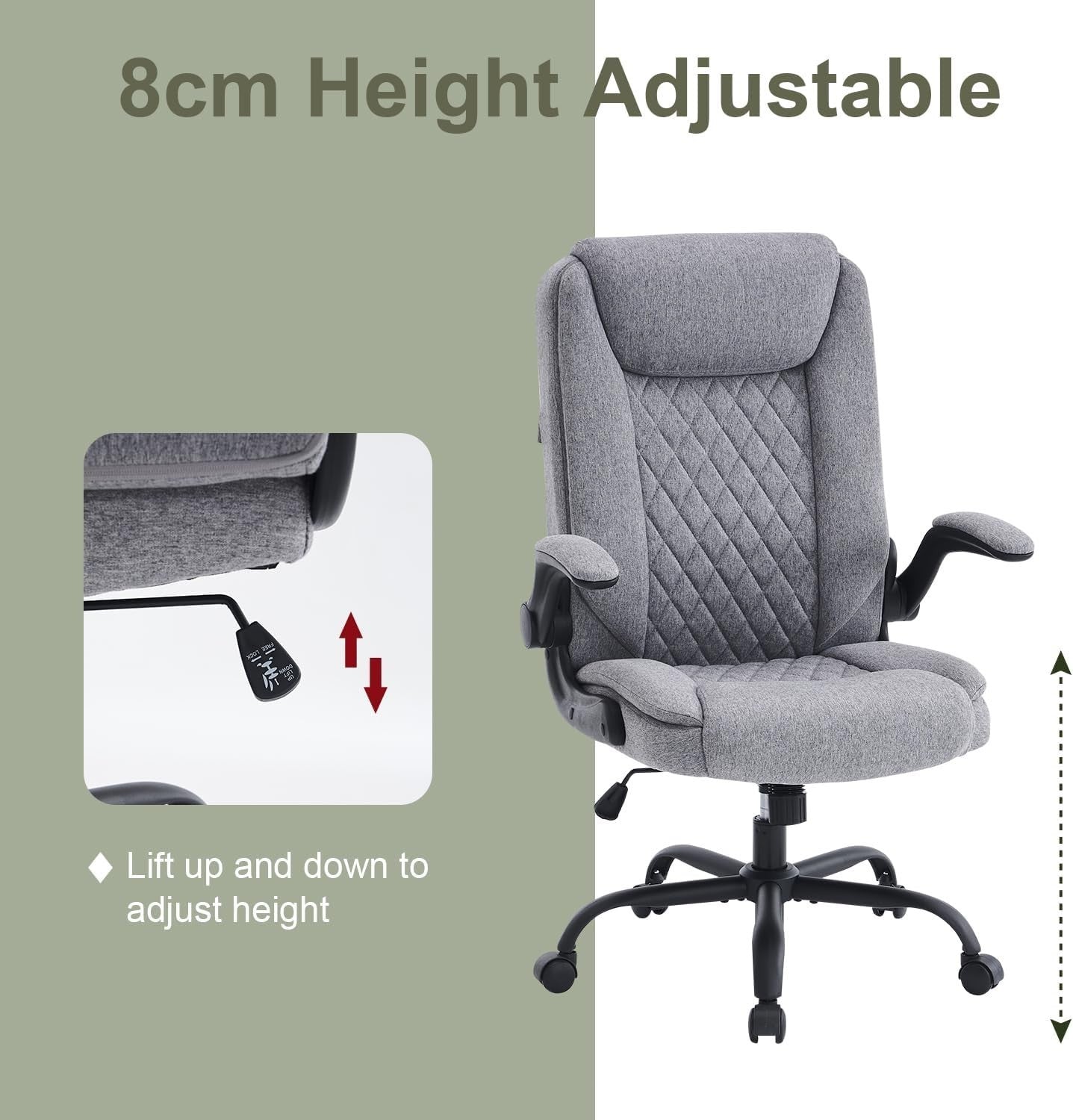 Ergonomic Office Chair Grey Desk Swivel Seat Adjustable Height Lumbar 150KG Max