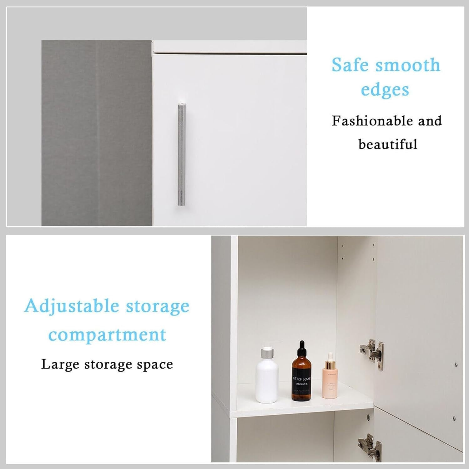 Tall White Bathroom Storage Cabinet with Double Doors & 4 Shelves
