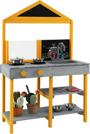 Outdoor Mud Kitchen Kids Playset w/ Planter Sink Chalkboard Toy