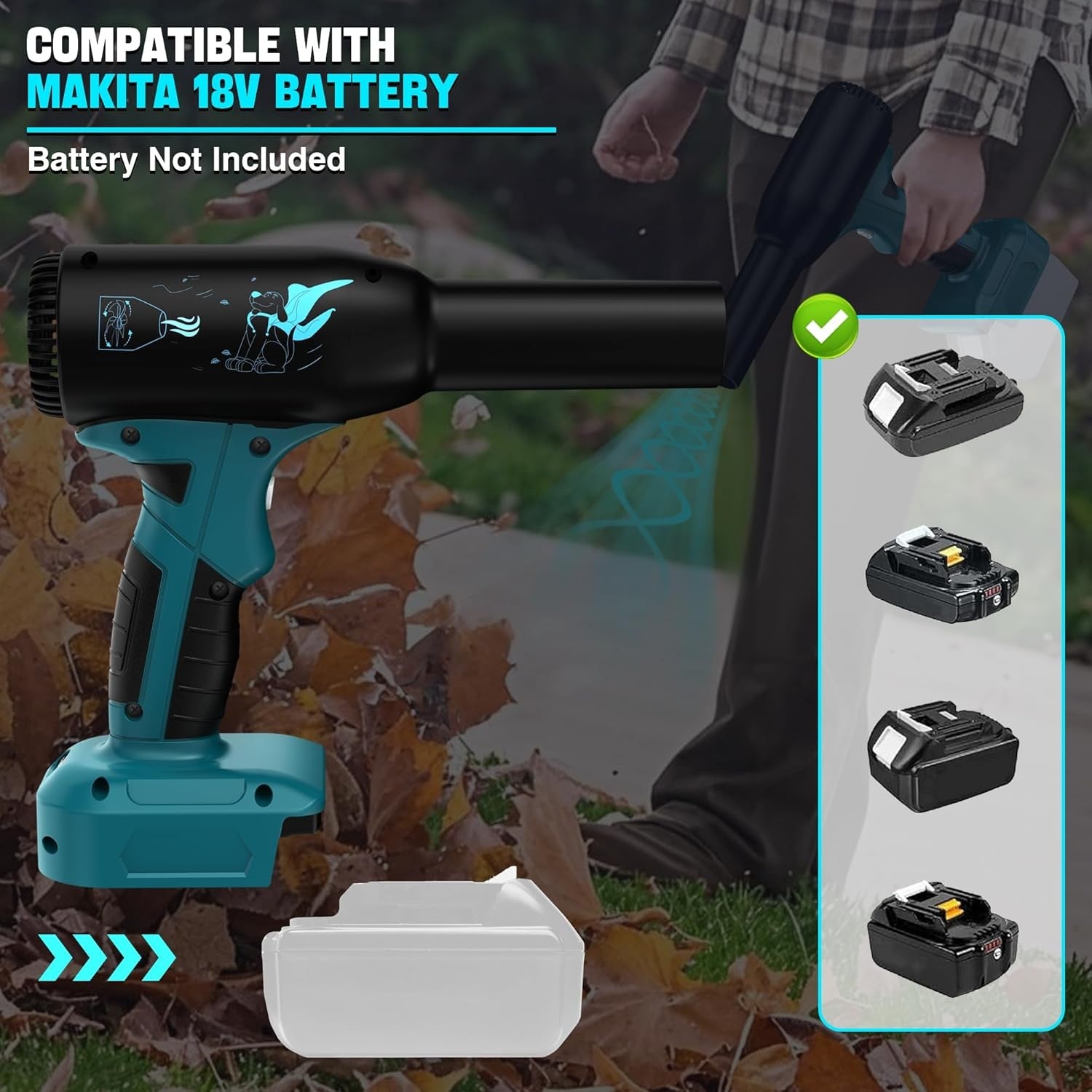 Cordless Mini Jet Blower 500W High Speed Air Duster 3 Speeds 2 Nozzles