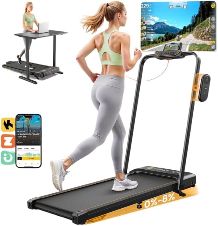 Under Desk Walking Pad Treadmill 8% Incline Foldable with Bluetooth & Remote