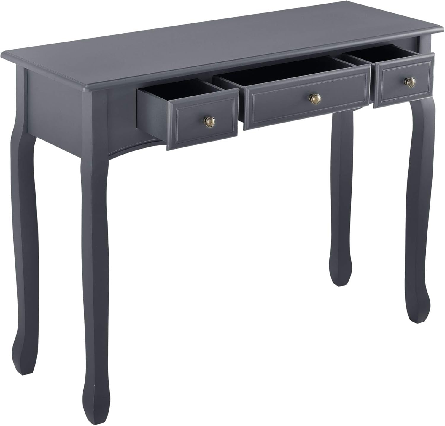 Dark Grey Console Table with 3 Drawers – Vintage Entryway Storage Unit