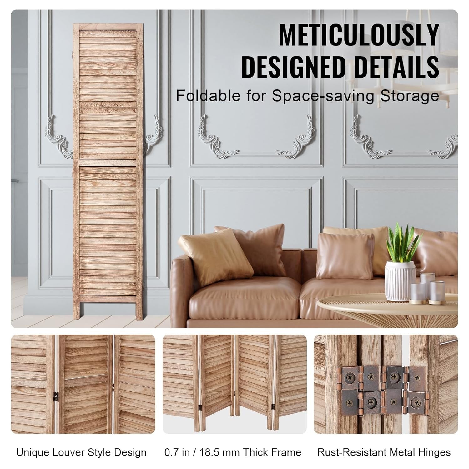 8 Panel Natural Wood Folding Room Divider Privacy Screen 320x170cm