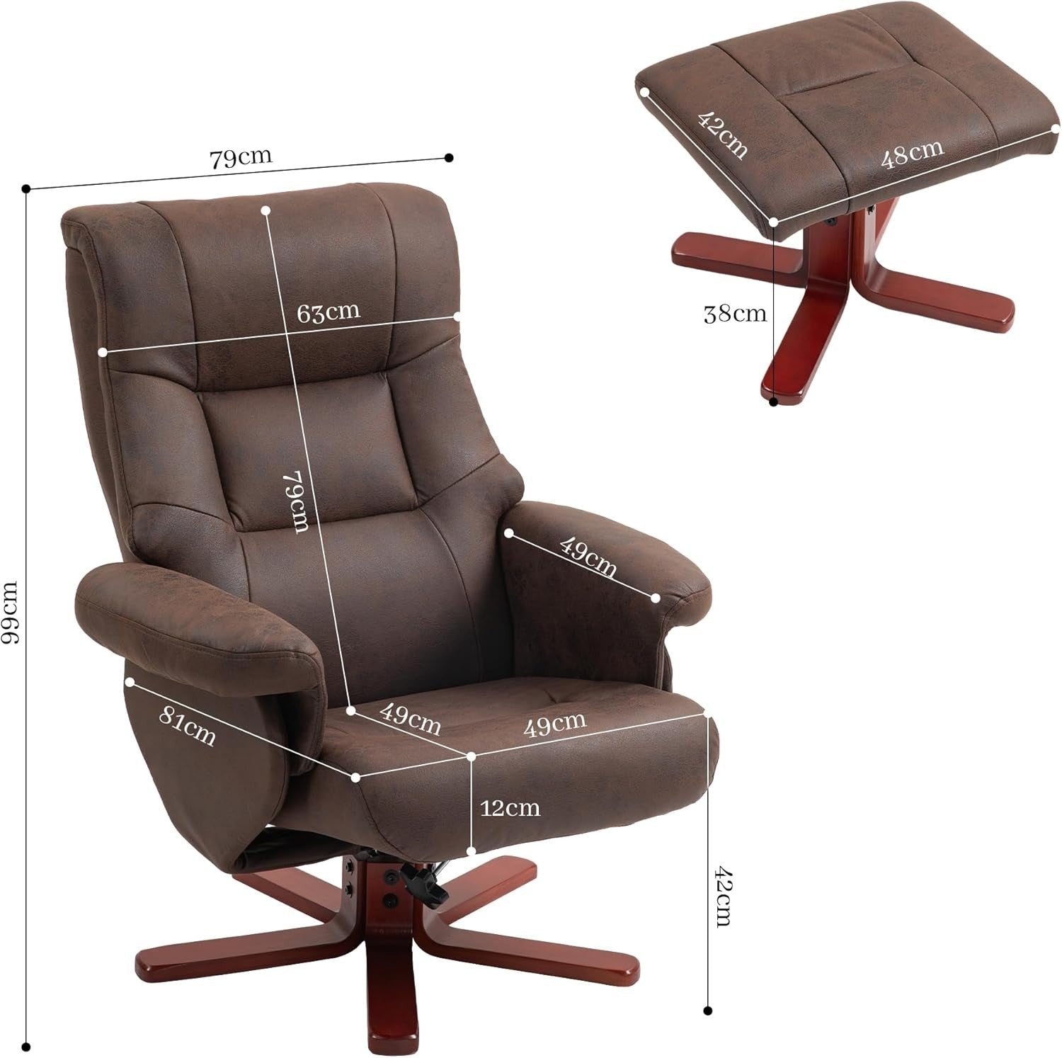 Dark Brown Recliner Armchair with Footstool Adjustable Lounge Chair for Bedroom