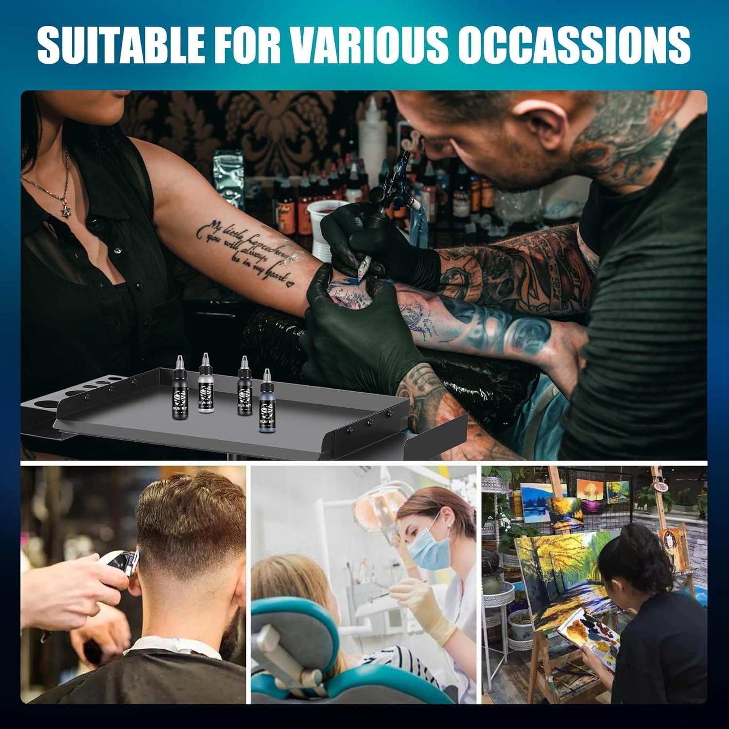 Adjustable Tattoo Workstation Rolling Tray with Wheels Heavy Duty Studio Table
