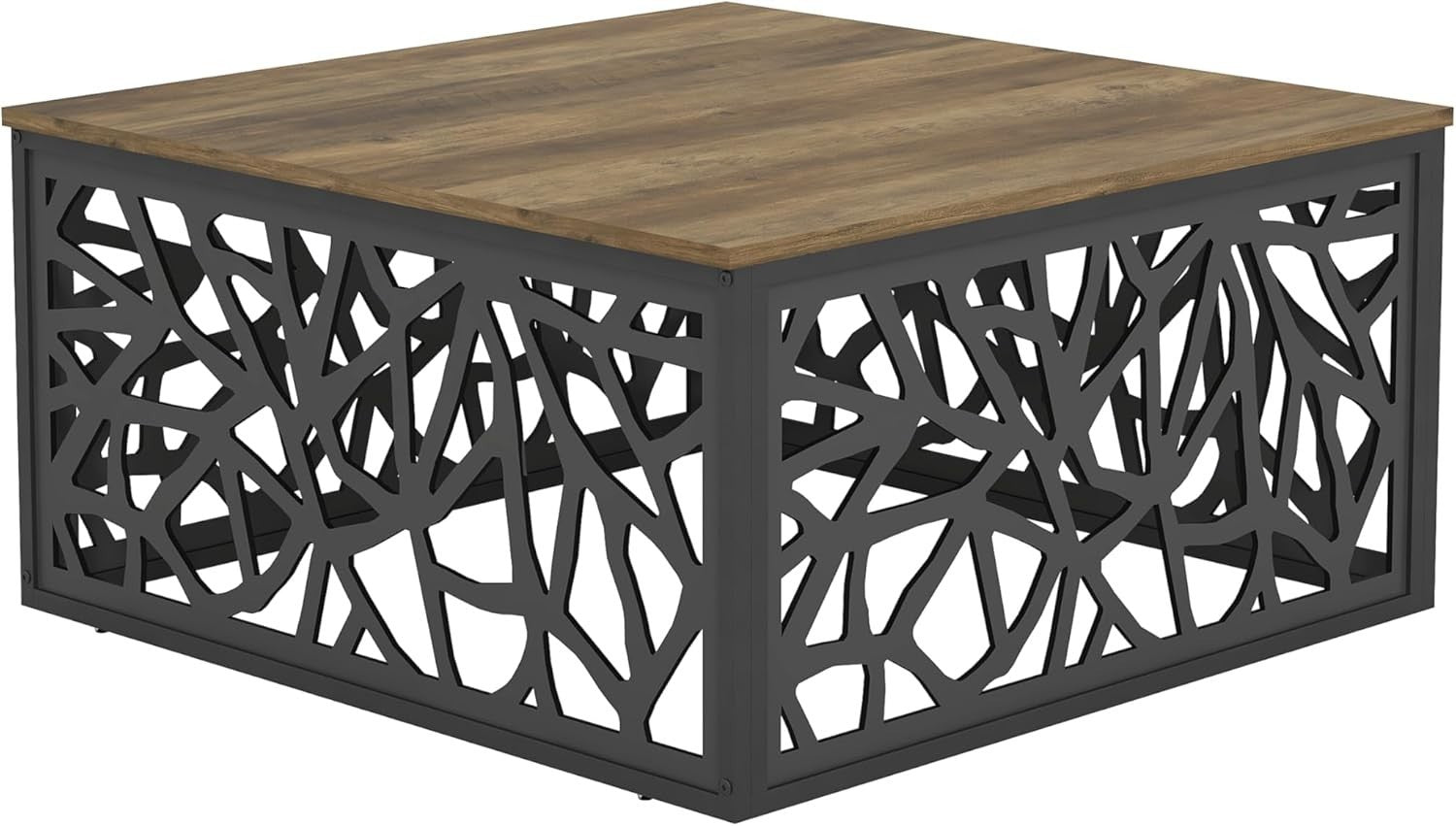 Modern Square Coffee Table with Metal Frame & Storage Shelf 80x80x40cm