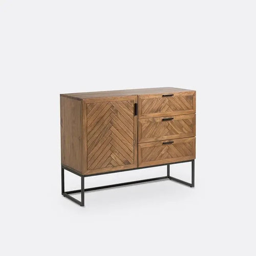 Pine Sideboard Unit | 1 Door 3 Drawer Storage Cabinet with Black Base