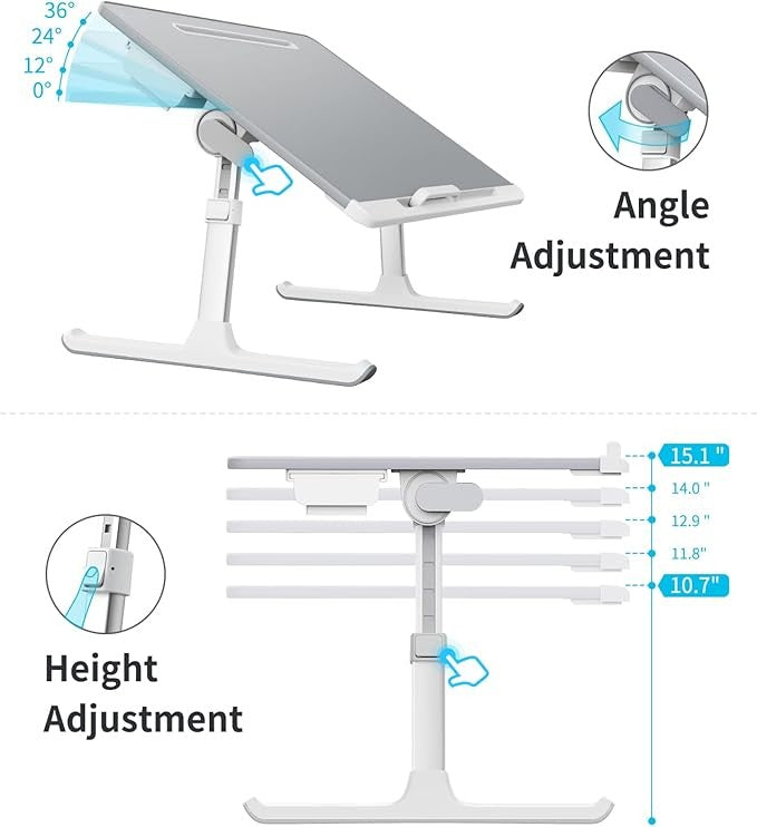 Adjustable Laptop Bed Tray Desk 60x45cm with Drawer Book Stand Grey