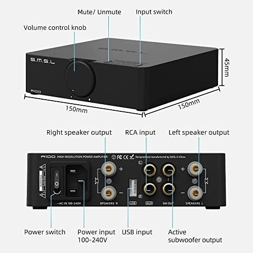 HiFi Stereo Amplifier A100 2x80W USB Bluetooth 5.0 with Sub Output